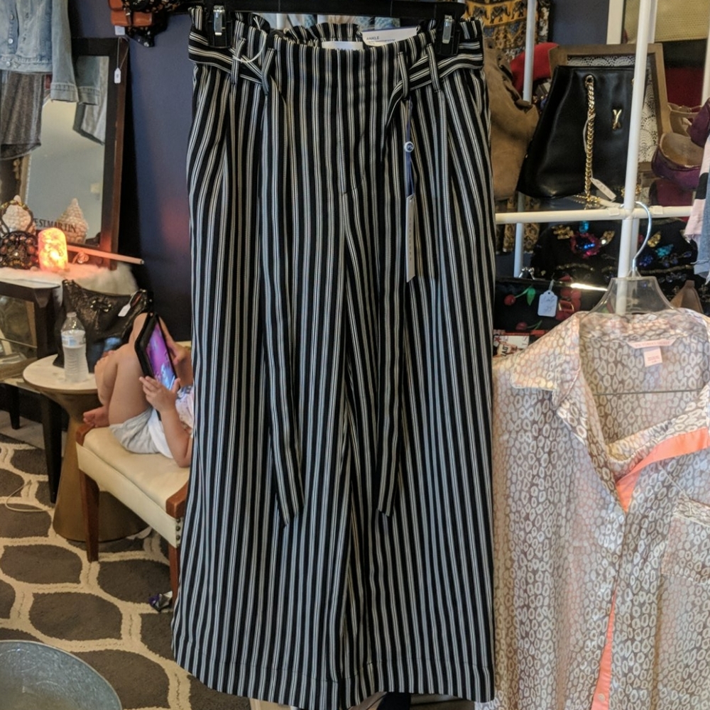 Popsugar black and white pinstripe ankle pants xs